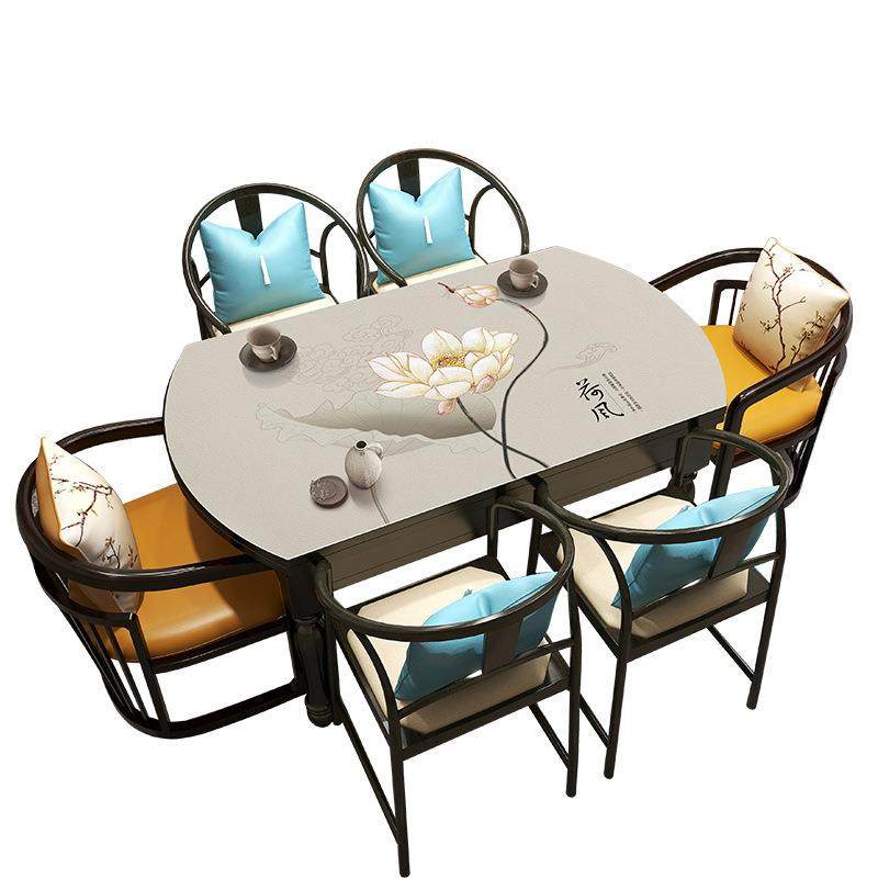 新中式荷花系列皮革桌布弧形桌垫布防水防油异形桌布隔热防烫桌布,淘宝优惠券,粉丝福利购,淘宝优惠卷