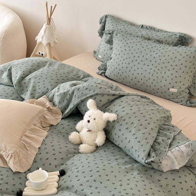 超柔全棉双层纱四件套儿童纯棉三件套花边少女心被套床单床上用品,淘宝优惠券,粉丝福利购,淘宝优惠卷