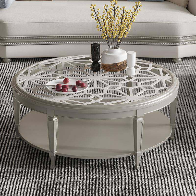 玻璃茶几圆形实木雕花镂空茶台小户型桌子轻奢现代茶桌法式小茶几,淘宝优惠券,粉丝福利购,淘宝优惠卷