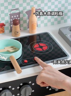 仿真木制儿童厨房冰箱做饭灶台过家家木质玩具可以出水过家家玩具