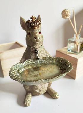 热兔销美式托ZRE盘子复活节装兔饰托盘家居用品金子色子客厅柜摆