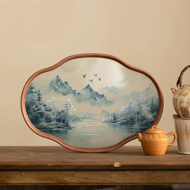 花国潮山FFI水山玻璃托盘壶承茶盘家新中式复古水水墨风用海棠型,淘宝优惠券,粉丝福利购,淘宝优惠卷