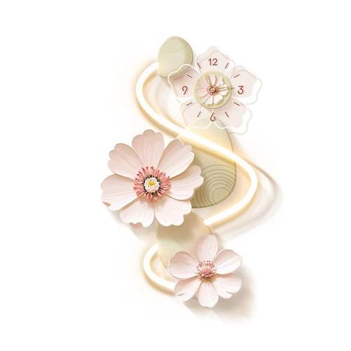 奶油风玄关装饰画入户创意花卉时钟壁灯画高级感走廊过道钟表挂画 - 图3