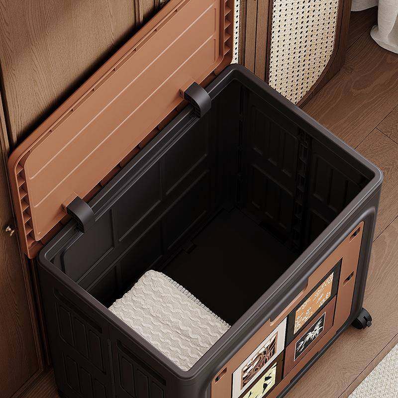 中古风收纳箱可折叠带轮家用大容量储物箱衣服衣物翻盖整理箱衣柜,淘宝优惠券,粉丝福利购,淘宝优惠卷