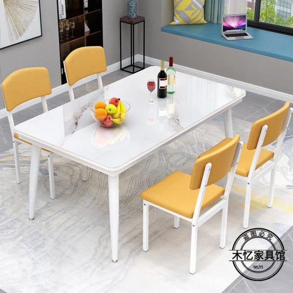 轻奢仿石纹钢化玻璃餐桌椅组合饭桌现代简约长方形小户型桌子家用,淘宝优惠券,粉丝福利购,淘宝优惠卷