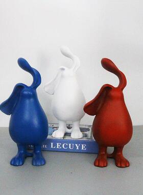 现代TRF艺术脂树白色长耳兔子摆件样板房厅售处客儿童楼房软装饰