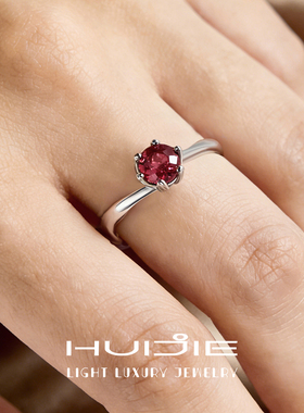 轻奢天然石榴石s925银开口戒指