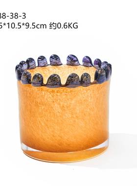 碧轩彩色花边直筒装圆柱花瓶轻BX88-38-高级感奢香薰皿玻璃器软居