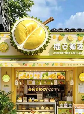 巨型榴莲门头雕塑甜品店门头水果招牌立体仿真猫山王美陈落地摆件