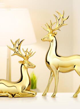 欧式树脂工艺品摆件LKD1308D欧柜美风格家饰电电镀情侣鹿糜客厅视