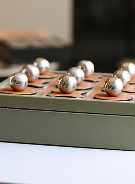 皮革板金属盒子轻奢ins样间圆球棋盘软餐厅楼处餐售DVJ厅装收纳摆