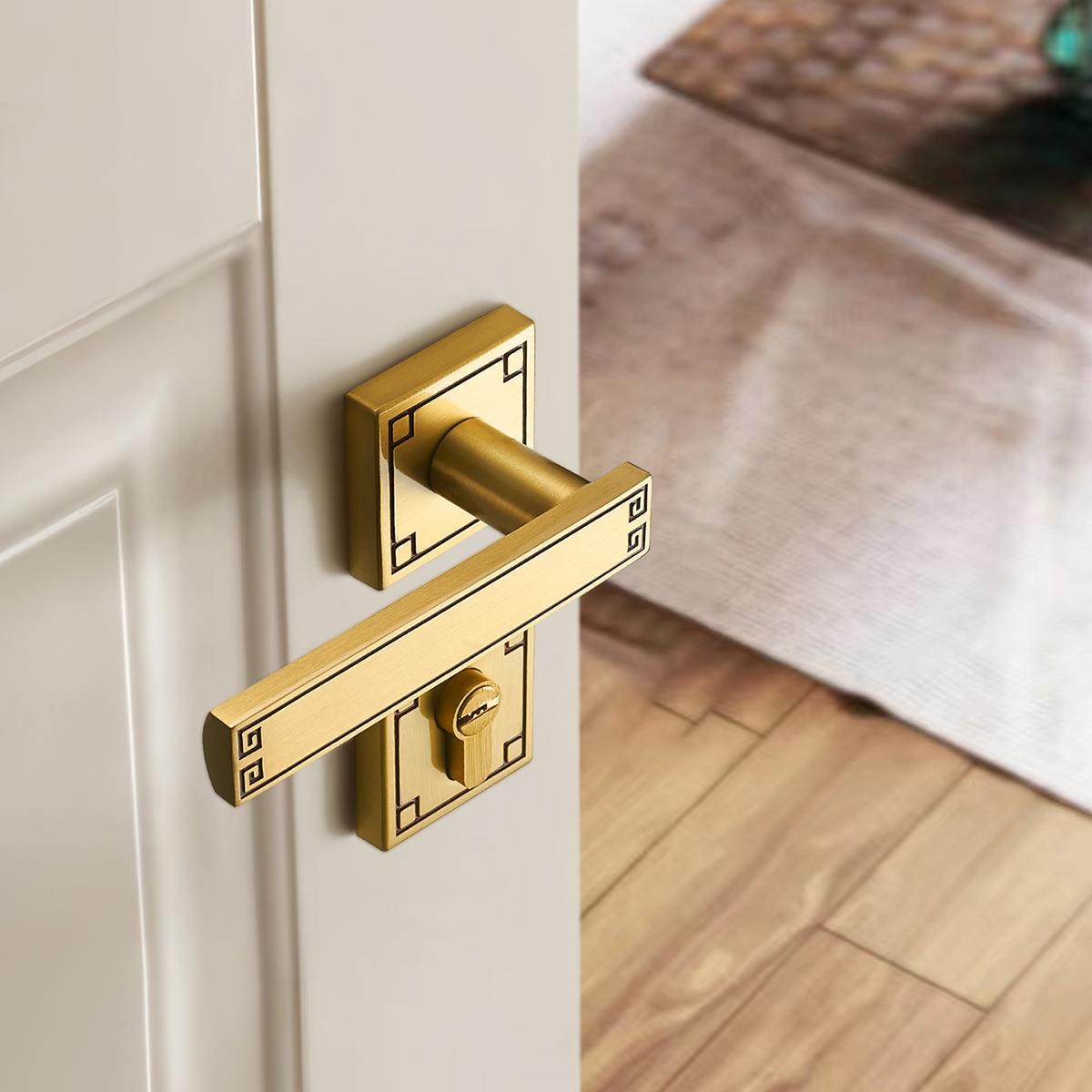 猎睿新中式黄古门锁通用型静音室内门锁门把手房门卧室门锁具分体,淘宝优惠券,粉丝福利购,淘宝优惠卷