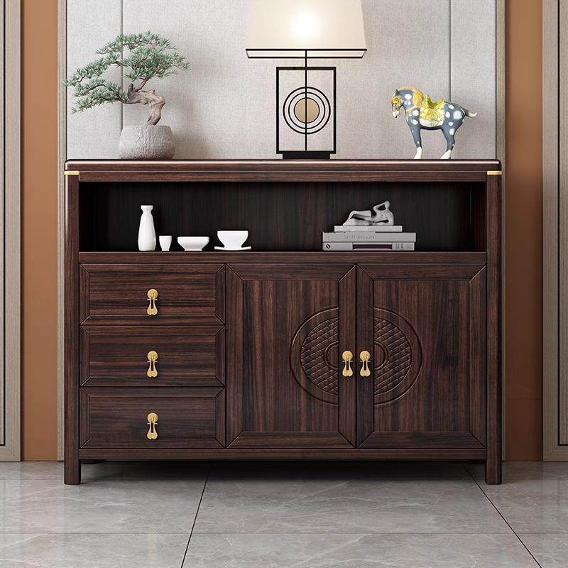 新中式乌金木实木餐边柜现代简约茶水柜客厅家用厨房收纳储物碗柜,淘宝优惠券,粉丝福利购,淘宝优惠卷