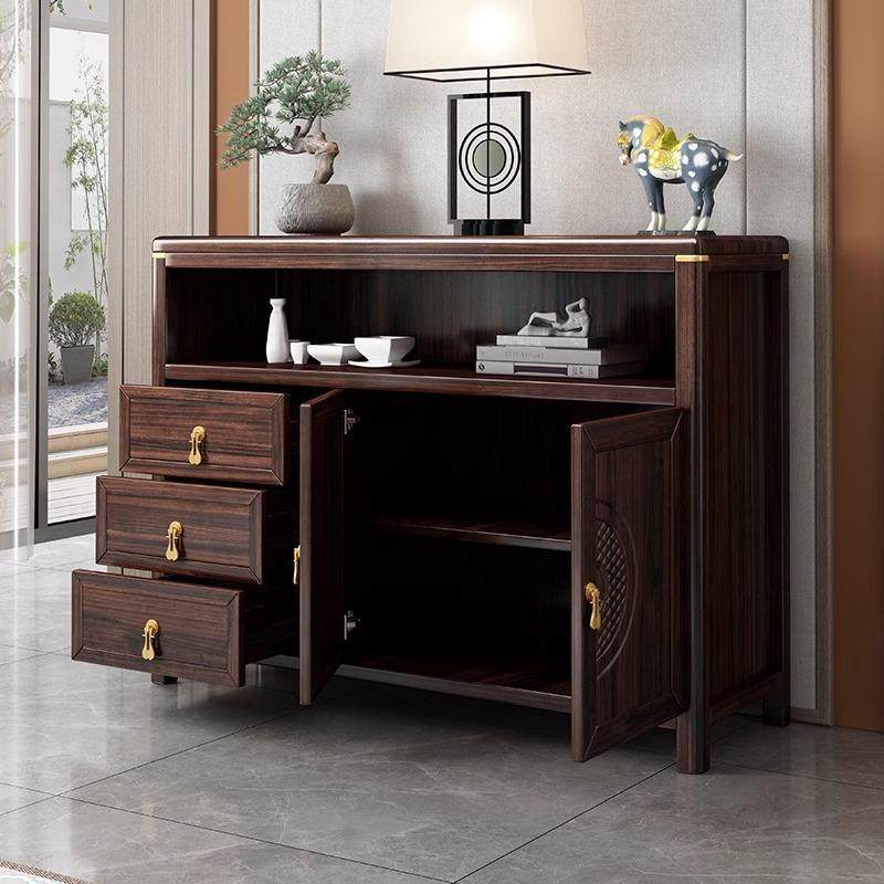 新中式乌金木实木餐边柜现代简约茶水柜客厅家用厨房收纳储物碗柜,淘宝优惠券,粉丝福利购,淘宝优惠卷