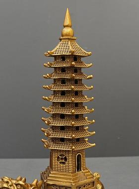 文铜龙龟昌塔摆件黄铜九层ROB书房龙龟伏塔昌摆塔家文居书房桌面