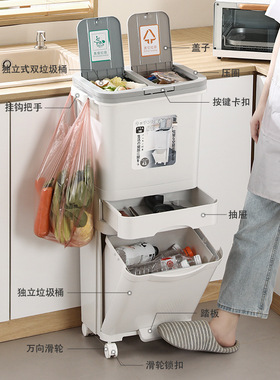 厨房垃圾桶家用大号带盖双层一体防臭双层厨余干湿分离分类日式