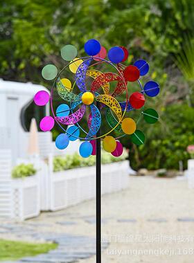 庭院铁六彩风车艺风车园装饰花金属户外铁艺装饰景区楼盘炫彩双层