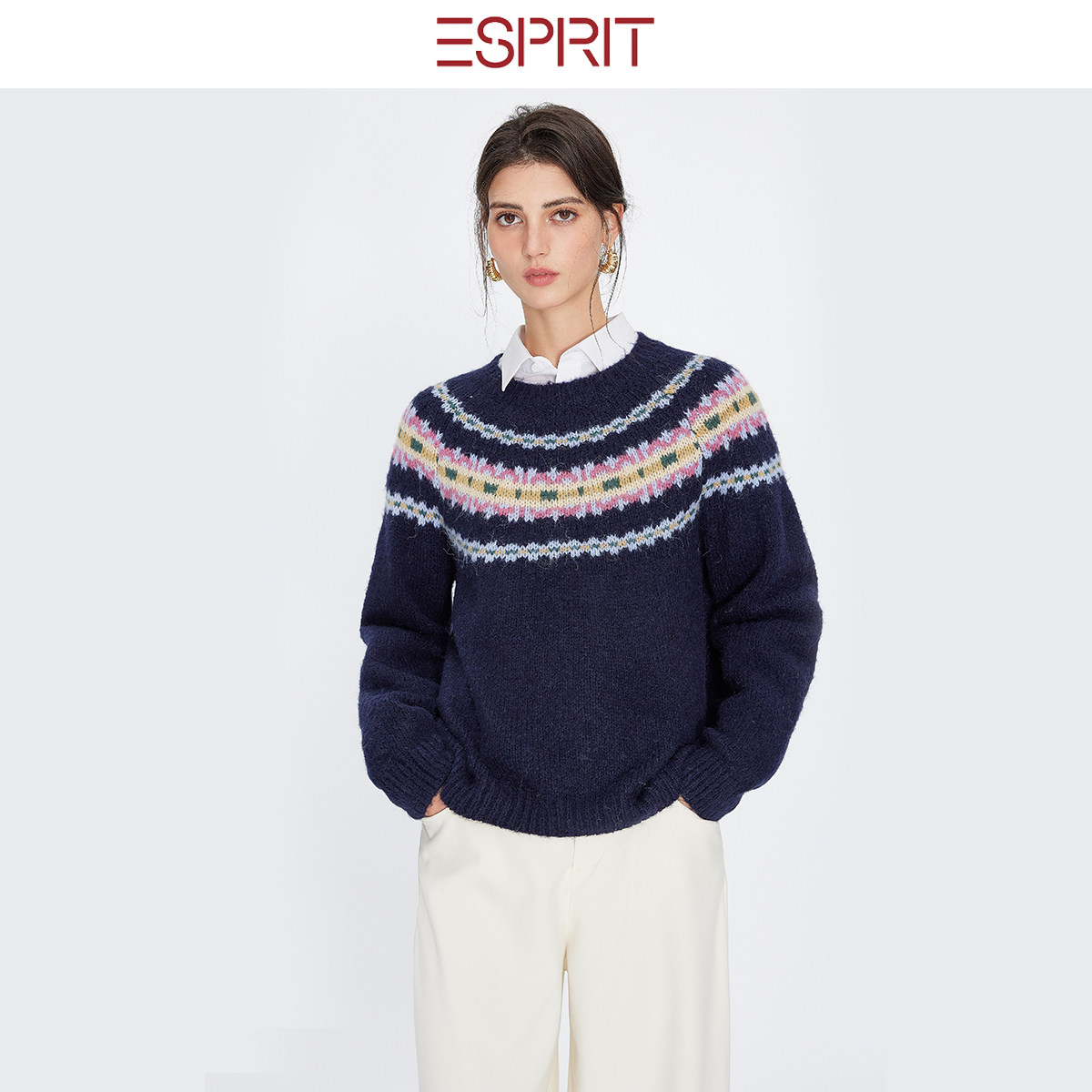ESPRIT/埃斯普利特费尔岛风提花羊毛衣