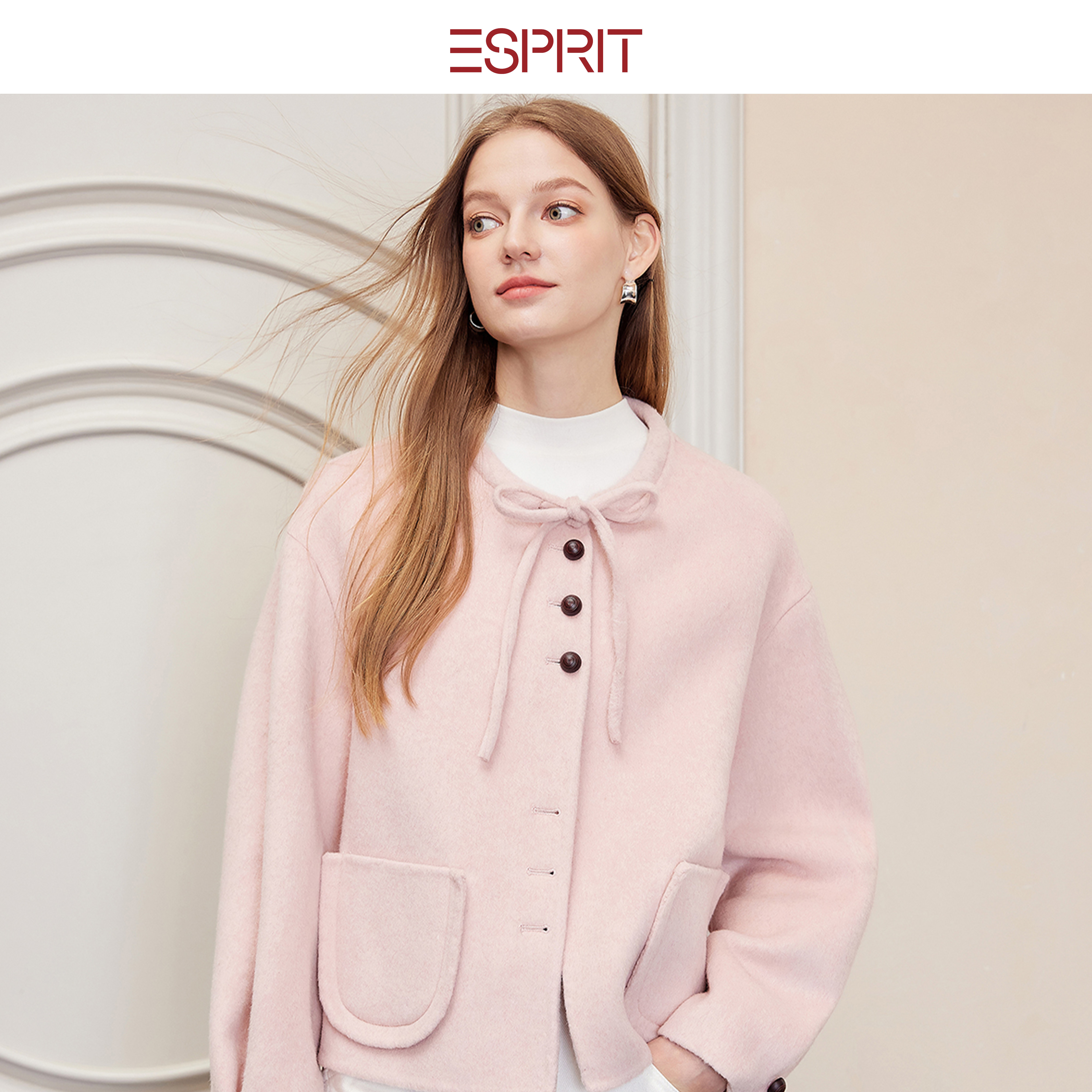 ESPRIT/埃斯普利特老钱风黑色羊绒开衫女圆领纽扣外套秋冬针织衫,淘宝优惠券,粉丝福利购,淘宝优惠卷