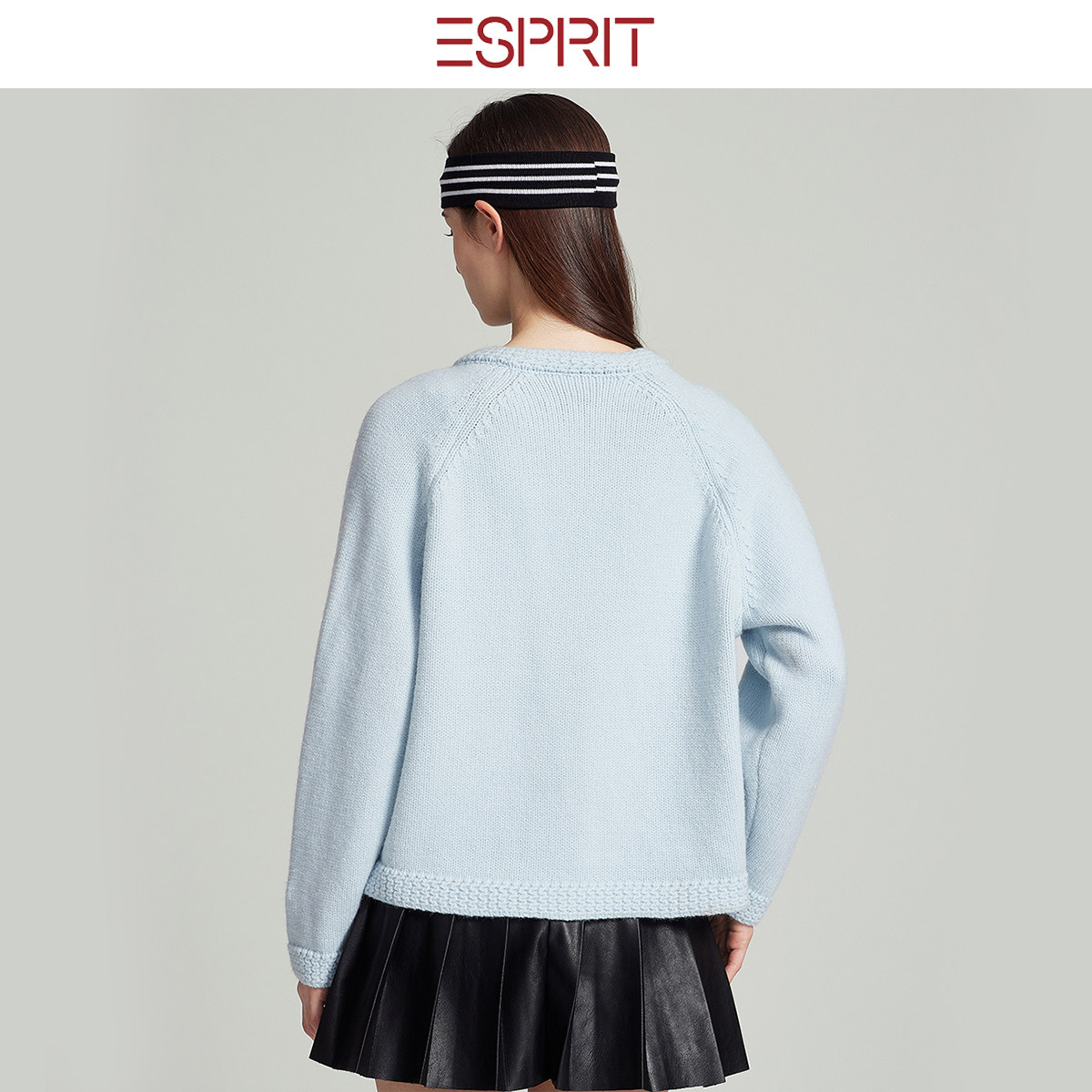 ESPRIT/埃斯普利特老钱风卡通刺绣开衫女浅蓝圆领针织衫百搭套衫,淘宝优惠券,粉丝福利购,淘宝优惠卷