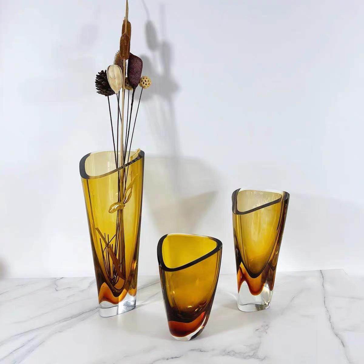 现代简约琉璃花瓶摆件创意客厅插花器轻奢样板间玄关桌面软装饰品,淘宝优惠券,粉丝福利购,淘宝优惠卷