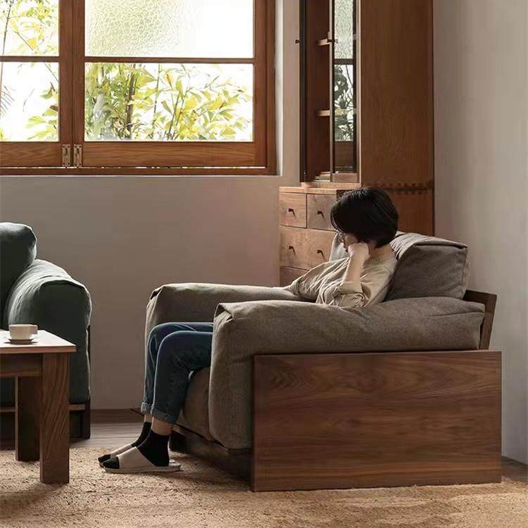 北美黑胡桃木平躺沙发实木布艺沙发客厅家具樱桃木原木沙发简约,淘宝优惠券,粉丝福利购,淘宝优惠卷