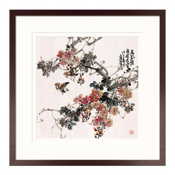 斗方写意花鸟国画客厅玄关书房餐厅办公室现代中式装饰画实木画框,淘宝优惠券,粉丝福利购,淘宝优惠卷