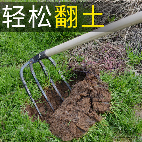 加厚松土翻土刨地四齿钉耙农具铁耙农用工具耙子平地搂草爬子扒子 - 图0