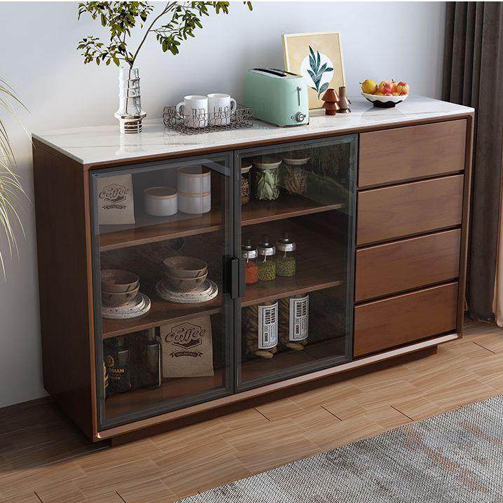 北欧全实木餐边柜岩板简约多功能玻璃储物柜客厅茶水收纳柜玄关柜,淘宝优惠券,粉丝福利购,淘宝优惠卷