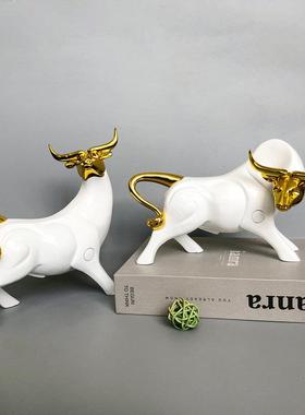 树脂工象艺品艺术摆轻件现代简约奢风客厅装饰牛品艺术抽创对牛摆