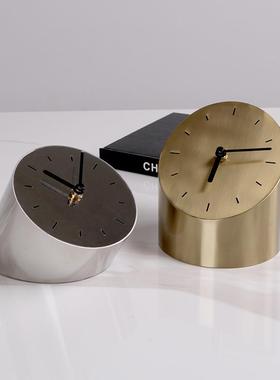 轻镜面日头晷钟样板房售RUQ楼部奢卧室儿童房时床柜书桌台钟摆件