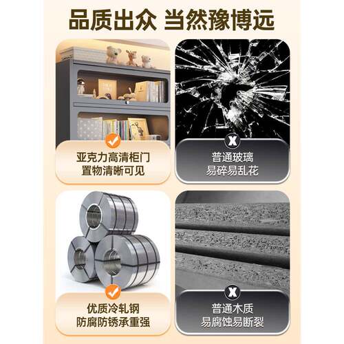 my书柜痛JNJ柜童尘书架客儿厅家防透明展示柜收纳用柜钢制储物柜 - 图1