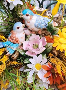 陶瓷织巢鸟小摆件客厅台面家居摆设博古架装饰新婚乔迁欧韵青花