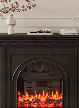 中古壁柜取暖雕花法式炉壁网仿真火装饰复古炉黑色红玄F97TM95J关