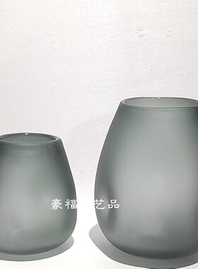 现代简约蓝色磨砂凹凸玻璃花瓶家居样板间软装饰品插花摆件