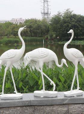 树脂鹤玻钢园林庭外院流璃水喷泉景观动物装xh0011饰品白色户抽象