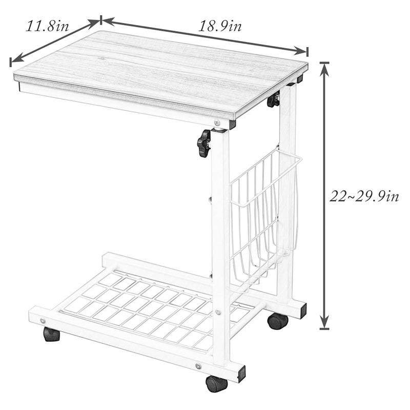 带储物篮C形移动电脑桌带轮子的超高可调侧桌可移动升降沙发边几,淘宝优惠券,粉丝福利购,淘宝优惠卷