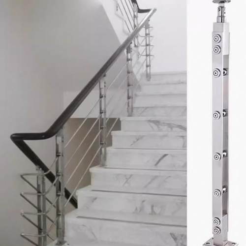 304不锈钢楼梯扶手工程立柱室内外家用卡夹免开孔阳台玻璃护栏杆 - 图3