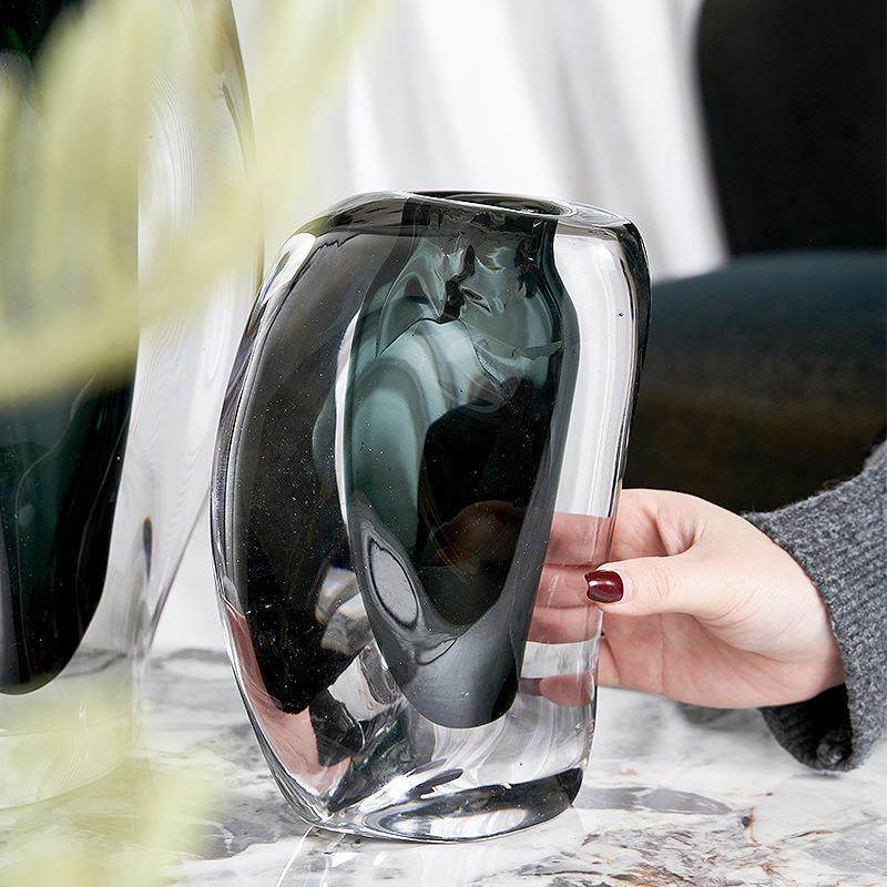 灰色加厚琉璃玻璃花瓶北欧简约样板间客厅餐桌电视柜装饰摆件,淘宝优惠券,粉丝福利购,淘宝优惠卷