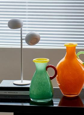 创意中古风双耳花彩色玻璃花鲜干花瓶台面电柜视软BX88-37-装家居