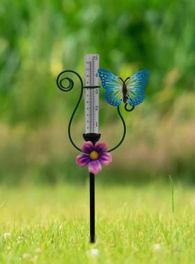 雨量计户外院铁艺雨装量计花园庭饰地插件园林草地装饰品雨水测摆