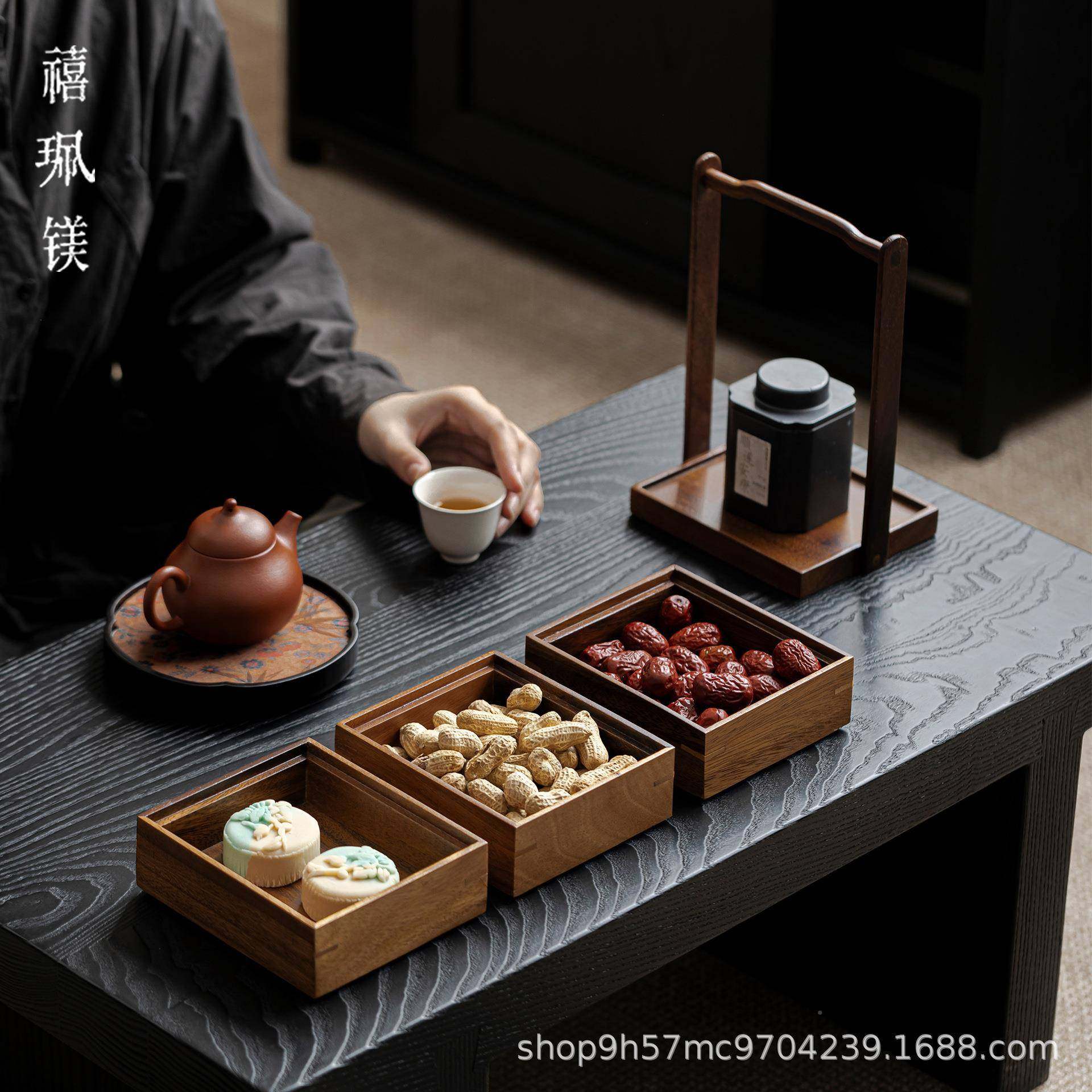 禧珮9500镁胡桃木三层便收纳手点提盒提实木篮水果茶盘户外携茶具,淘宝优惠券,粉丝福利购,淘宝优惠卷