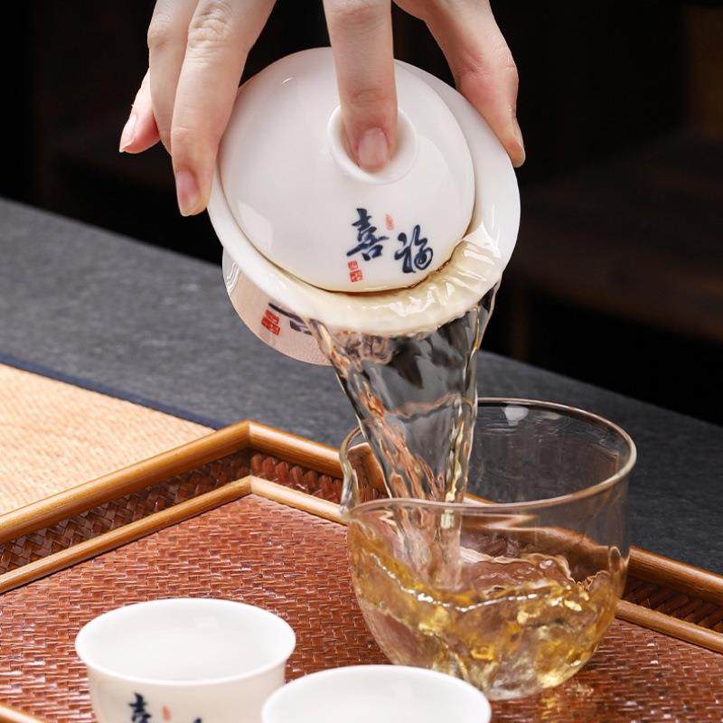 羊脂玉瓷快客杯旅行茶具随意悬停三才盖碗茶杯德化白瓷泡茶碗家用,淘宝优惠券,粉丝福利购,淘宝优惠卷