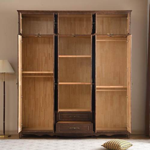 美式实木衣柜现代简约四五六门家用卧室收纳储物柜复古主卧大衣橱 - 图0