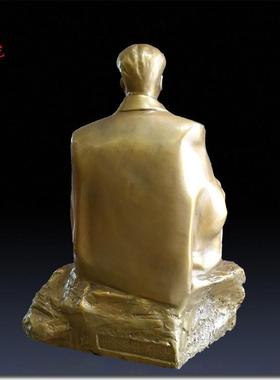 毛主席像坐像拿书坐石书伟人黄头铜人物TWW铜家居中式办公室房摆