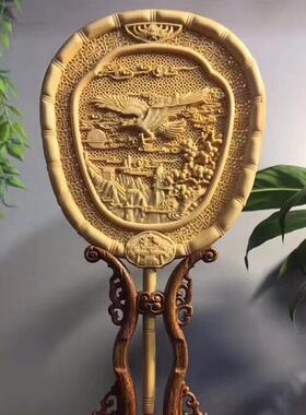 桧木宫扇摆件-大展宏图底礼座质-楠竹白家白桧木宫居摆饰摆件工艺