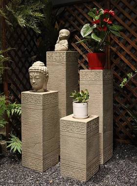 新中花式玄关装饰摆件ZWT仿柱底座客厅办公室古复展石示台花园盆