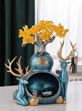 进门鞋柜放钥匙的玄关视柜收口纳盒招树财鹿TB656177电摆件新中式