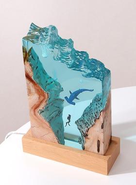 海洋系15号22号列美人母鱼锤头鲨桌面办公艺术室件海龟水实木礼摆