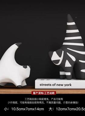 欧式约黑件白条纹平面猫艺术摆玄关样简板ICP客厅茶几家居软装间